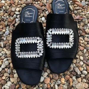 Roger Vivier “Tiffany” Satin Slide Sandal.